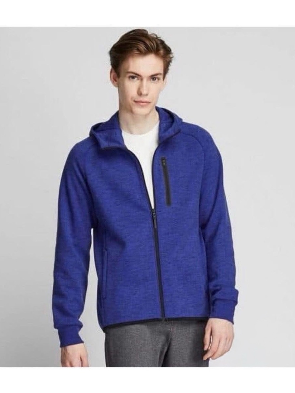 Uniqlo Men's Royal Blue Dry Stretch Full-Zip Hooded Sweater Jacket Size L
